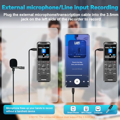 Digital Voice Recorder with Playback, Volorful 80H HD Recording Device | External Microphone, AI Noise Reduction, One Touch Recording/Lock, Voice Activated, Password, Lecture Meeting Interview Class