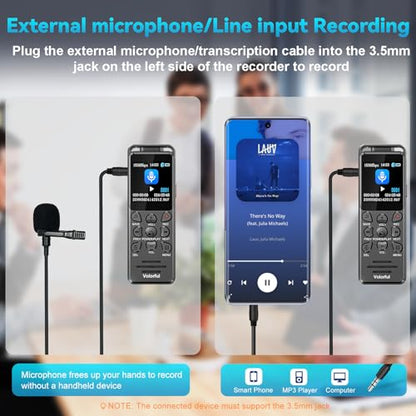 Digital Voice Recorder with Playback, Volorful 80H HD Recording Device | External Microphone, AI Noise Reduction, One Touch Recording/Lock, Voice Activated, Password, Lecture Meeting Interview Class
