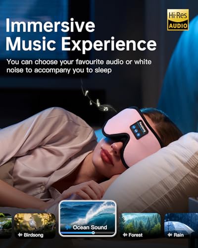 Perytong Sleep Mask with Bluetooth 5.4 Headphones, Wireless Music Sleep Eye Mask for Side Sleepers, 3D Contoured Comfort & Built-in HD Stereo Earphones, Blackout for Travel (Peach Pink) - color: Peach Pink