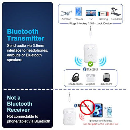 Premium Bluetooth 5.4 Airplane Audio Adapter, 30Hrs Playtime, aptX Adaptive & HD Audio Transmitter for AirPods/Bose, Supports 2 Headphones for Travel Flight & TV - color: White