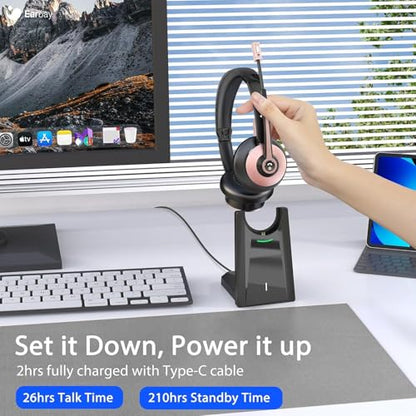 Earbay Wireless Headset, Bluetooth Headset with Microphone Noise Canceling & USB Dongle, Wireless Headphones with Mic Mute/Charge Dock for Remote Work Computer Cell Phone Office Call Meetings Teams