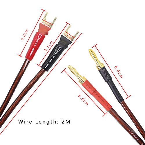 XMSJSIY HiFi OFC Speaker Wire with Spade Plug to Banana Plug Speaker Jumper Cable, 4 Banana Plug to 4 Y-Shaped Fork Plug Gold-Plated Extension Jumper for Speaker Amplifiet -2M（6.56Ft