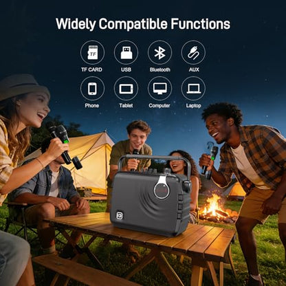 SHIDU 150W Portable PA System Bluetooth Speaker with 2 Wireless Microphones | Voice Amplifier Karaoke Machine for Adults, Support Guitar/USB/TF/Aux Input, Professional Speaker for Teaching Events Party