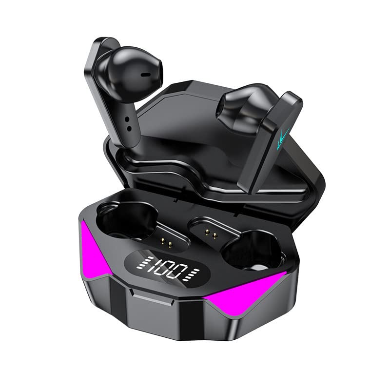 Wireless Bluetooth Headphones, Low Latency Gaming Earbuds with LED Breathing Light, Digital Power Display, 12D Stereo Sound, Long Battery Life, IP Life Waterproof Semi in-Ear Sports Headset