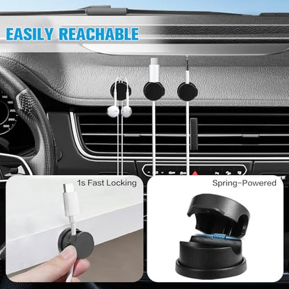 6PC Cord Organizer Holder for Desk, New 360° Rotatable Spring Cable Clips | Strong Adhesive Cable Management Office Desk Accessories, Adjustable Wire Charger Holder for Nightstand, Home, Kitchen, Rv