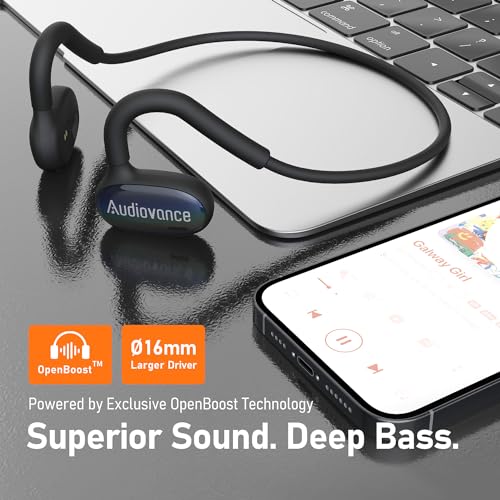 Audiovance OpenComfy CF202 Bluetooth Headphones for Running, Wireless Open Ear Headphones for Sports Gym Workout, Ultra Comfort, Superior Sound, Secure Fit, Ambient Awareness. Black & Blue