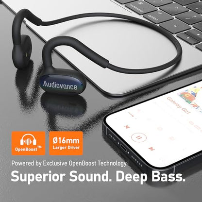 Audiovance OpenComfy CF202 Bluetooth Headphones for Running, Wireless Open Ear Headphones for Sports Gym Workout, Ultra Comfort, Superior Sound, Secure Fit, Ambient Awareness. Black & Blue