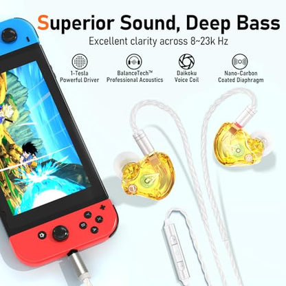 Audiovance Vibes 202M HiFi Wired Earbuds in-Ear Monitor Headphones with Mic - color: 5-Yellow