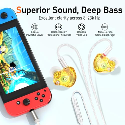 Audiovance Vibes 202M HiFi Wired Earbuds in-Ear Monitor Headphones with Mic - color: 5-Yellow