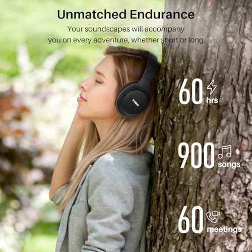 TOZO Hybrid Active Noise Cancelling Headphones, Hi Res Audio | Wireless Over Ear Bluetooth Headset, 60H Playtime, Custom EQ via App Deep Bass Comfort Fit Ear Cups, for Home Office Travel - color: Black