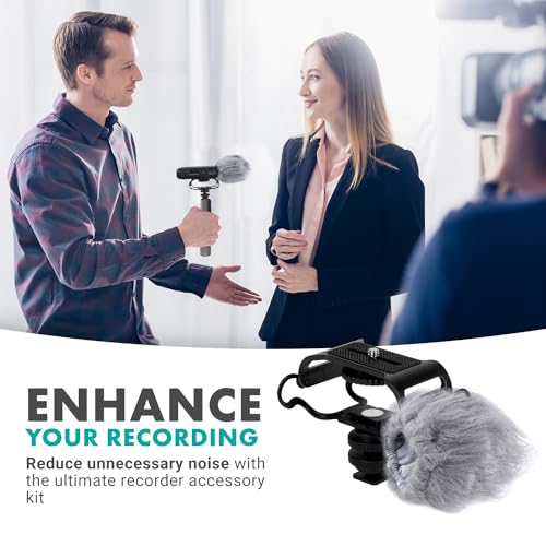 Movo AEK-Z4 Handy Portable Recorder Accessory Kit with Mic Grip, Shock Mount, and Deadcat Windscreen for Zoom H1n, H2n, H4n, H5, H6, DR-40X, DR-05X, DR-07X, DR-22WL, DR100MKIII