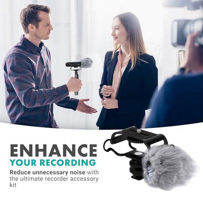 Movo AEK-Z4 Handy Portable Recorder Accessory Kit with Mic Grip, Shock Mount, and Deadcat Windscreen for Zoom H1n, H2n, H4n, H5, H6, DR-40X, DR-05X, DR-07X, DR-22WL, DR100MKIII