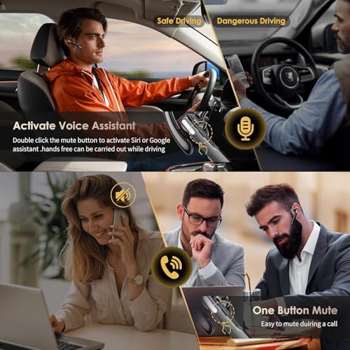 SneKa Bluetooth Earpiece Wireless Headset for iOS Android Cell Phone, Gray