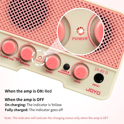 JOYO 5W Small Guitar Amp Portable Electric Guitar Practice Amplifier with Bluetooth 5.0, Clean/Overdrive Channels, Rechargeable Battery, AUX & Headphone Out (JA-02 II Pink) - color: Pink