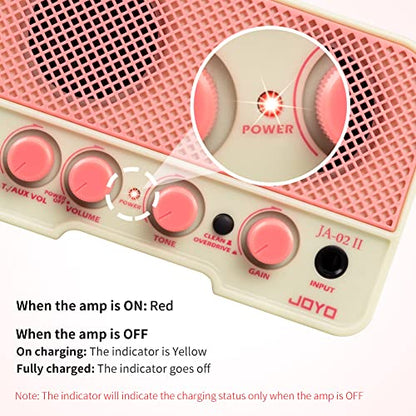 JOYO 5W Small Guitar Amp Portable Electric Guitar Practice Amplifier with Bluetooth 5.0, Clean/Overdrive Channels, Rechargeable Battery, AUX & Headphone Out (JA-02 II Pink) - color: Pink
