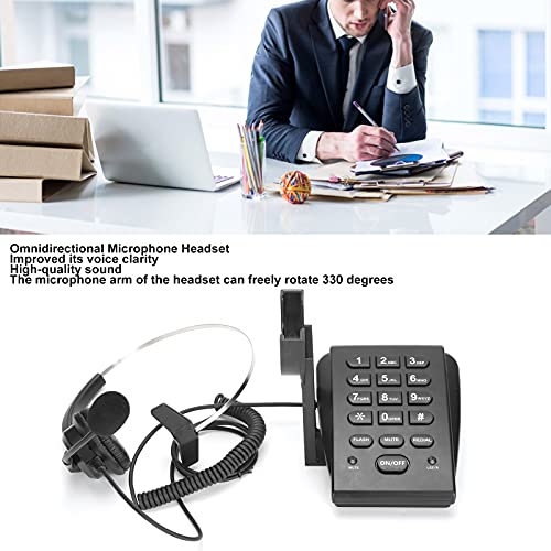 HT700 Corded Telephone with Headset Omnidirectional Microphone Call Center Phone Hands-Free Wired for Office Home, 330° Rotating Headset, Volume Adjustable, No Battery Needed