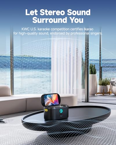 Ikarao Karaoke Machine for Adults, with Lyrics Display, 10.1" Screen, 280W, 2+2 Channel, 2 Wireless Microphone, Autotune EQ, Self-Charging, Portable Home Karaoke System with KaraFun Prime, HDMI for TV