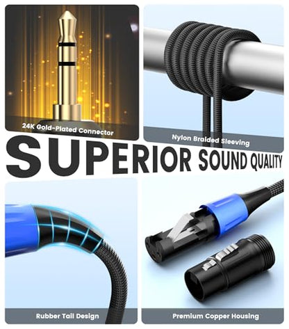 Unbalanced 3.5mm to XLR Female Microphone Cable, 3.3FT | 1/8 inch Stereo Jack Aux to Regular Female XLR Cord for Laptop, Speaker, Mixer, With Gold-Plated & Braided Design - size: 3.3 feet