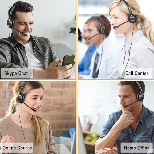 Wired Computer Headset with Mic for Work, 3.5mm Jack & USB-C Adapter | On-Ear Computer Headphones with with Noise Cancelling Microphone & in-line Call Control for Cell Phone PC Mac