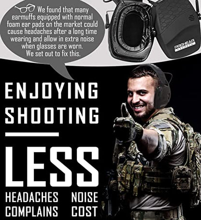 PROHEAR Digital Electronic Shooting Ear Protection Muffs with GEP02 Gel Ear Pads, Hunting 5X Sound Amplification Earmuffs, NRR 23dB Low Profile Hearing Protection for Gun Range - Black - style: Electronic 2.0+gel Ear Pads- Black