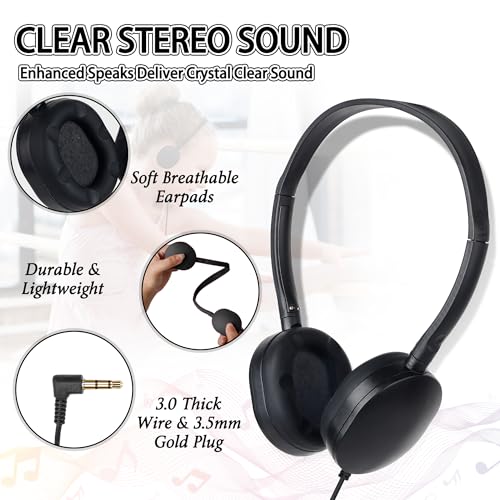 Headphones Bulk 24 Pack for Classroom School,Wholesale Earphones | Class Set for Students Teens, Adult Group Learning, Computer Lab, Library, Online Lesson and Testing 3.5mm Jack (Black) - size: 24 Pack Black
