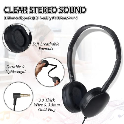 Headphones Bulk 24 Pack for Classroom School,Wholesale Earphones | Class Set for Students Teens, Adult Group Learning, Computer Lab, Library, Online Lesson and Testing 3.5mm Jack (Black) - size: 24 Pack Black