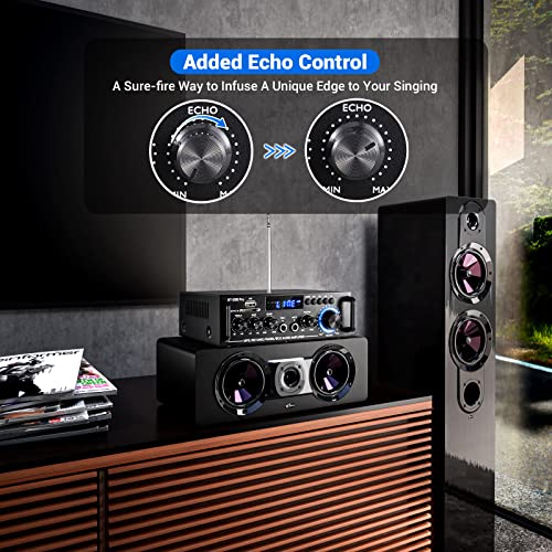 298Pro Stereo Audio Amplifier, MIC in w/Echo, Bass & Treble w/USB/RCA/FM | Max 400W Home 2 Channel Bluetooth 5.0 Wireless Power Amplifier, HiFi Sound Home Theater Audio System Home Stereo Receiver - style: MAX 400Wx2
