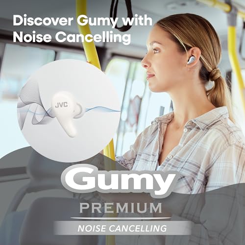 JVC Gumy Premium True Wireless Earbuds Noise Cancelling, Bluetooth 5.4 Headphones 26H Battery, ANC Ambient Mode, Gaming Low Latency, USB-C Case - color: White