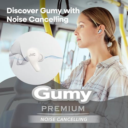 JVC Gumy Premium True Wireless Earbuds Noise Cancelling, Bluetooth 5.4 Headphones 26H Battery, ANC Ambient Mode, Gaming Low Latency, USB-C Case - color: White