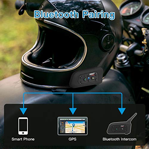 EJEAS V6 Pro Motorcycle Helmet Bluetooth Intercom, 2-Way 1200M Motorcycle Bluetooth Headset Universal Communication System with Noise Cancellation and Waterproof for Dirt Bike/ATV/Snowmobile (2PCS) - size: V6-2