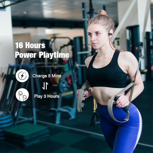 JOYWISE Bluetooth Headphones Wireless Earbuds 16H Playtime Wireless Headphones IPX7 Waterproof Bluetooth 5.3 Running Ear Buds with Mic Stereo in Ear Earphones Sound Isolation for Workout, Sports Red - color: Red