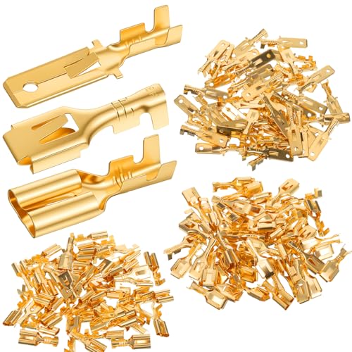 150 Pcs 6.3mm Male Female Spade Connector Brass Male Female Wire Spade Wire Terminal Connectors Non Insulated Wires for Car Audio Wiring Relay Speaker N-005-6.3