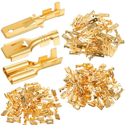 150 Pcs 6.3mm Male Female Spade Connector Brass Male Female Wire Spade Wire Terminal Connectors Non Insulated Wires for Car Audio Wiring Relay Speaker N-005-6.3
