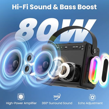 Karaoke Machine with Lyrics Display, Built-in 10.1 inch HD Screen | Supports WiFi HDMI Bluetooth USB TF and Echo, Portable Karaoke System for Adults, with 2 Wireless Microphones for Home Party