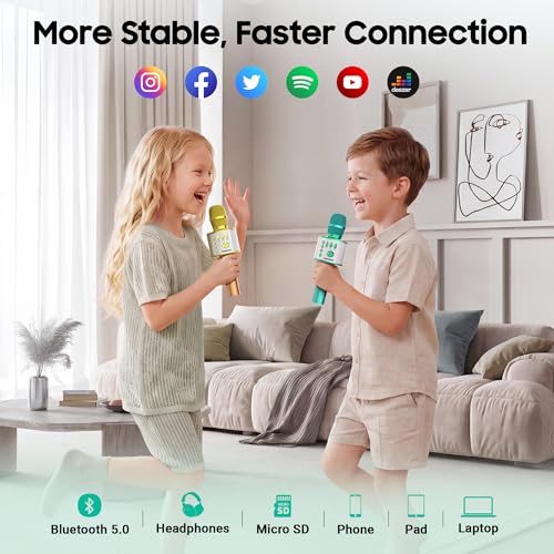 BONAOK Wireless Bluetooth Karaoke Microphone, 3-in-1 Portable Handheld Mic Speaker for All Smartphones, Gifts for Boys Kids Adults All Age Q37(Green) - color: Green
