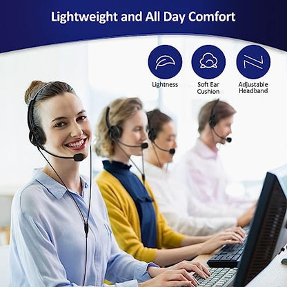 AGPTEK Upgraded Corded Phone with Binaural Headset & Dialpad | Noise-Cancelling Call Center Telephone, for Home & Office, with Comfortable Dual-Earpiece and Easy Number Pad
