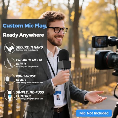 ZealSound Handheld Interview Microphone Adapter, Wireless Lavalier Transmitter Handle with Flag, Furry Windscreen & Foam, Compatible with DJI Mic Mini/Mic 2/3, Rode Wireless GO 2/3, Hollyland, BOYA - size: 9.53inch