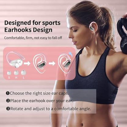 Wireless Earbuds, 2026 Bluetooth 5.4 Headphones, ENC Noise Canceling Mic | 60Hrs+ Stereo Wireless Headphones, IP7 Waterproof Bluetooth Earbuds, Sport Earhooks, Dual LED Display, for Workout, Running - color: Loyal Pink