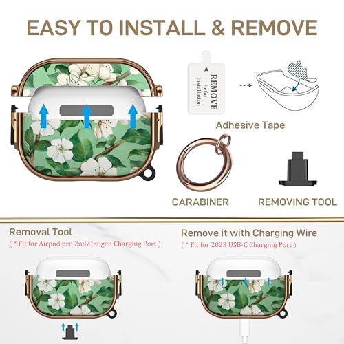 for AirPods Pro 2nd/1st Case with Safety Lock, Magsafe Compatible, Gardenia | Double Secure Lock,Drop Protection,Two-Piece Design,with Gold Keychain, Anti Lost, Dustproof, Cute AirPods Pro 2nd/1st Case - color: Green + White, size: AirPods Pro2/Pro1 Case