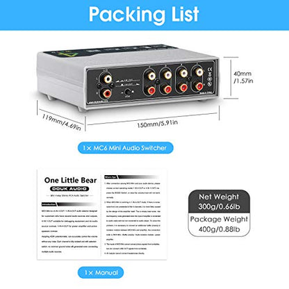 Douk Audio MC6 Mini 4-Way Analog Stereo RCA Audio Switcher Splitter Manual Selector Box Passive Preamp