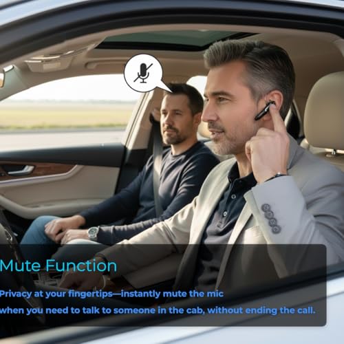 Trucker Bluetooth Headset Wireless, 38H Talk Time Bluetooth 6.0 Headphones with Dual Mic Noise Cancelling, Lightweight Hands-Free Earpiece for Truck Taxi Delivery Drivers, Long Battery Life Headset