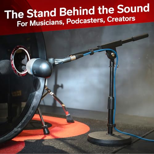 Hamilton KB100M Desktop Microphone Stand with Metal Round Base | 9.1-14.2" Adjustable Height, 2.64lbs Weighted Base, Cable Holder, Black Steel