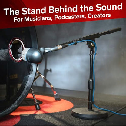 Hamilton KB100M Desktop Microphone Stand with Metal Round Base | 9.1-14.2" Adjustable Height, 2.64lbs Weighted Base, Cable Holder, Black Steel