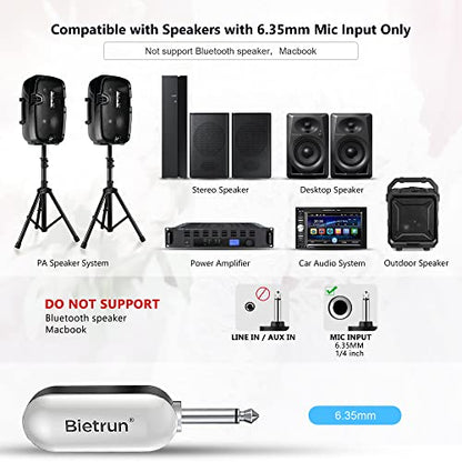 Bietrun UHF Wireless Microphone Headset, 165ft Range, Working Time 6H, 1/4''Plug, Wireless Headset Mic ＆Handheld Mic 2 in 1, for Karaoke Speaker, Amplifier, Speakers, PA System, Teaching, Fitness - color: White