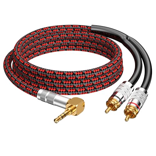 RCA to 3.5mm Cable 6.5FT, Right Angle Aux to RCA Headphone Male to Male Jack Adapter Audiophile Braided Audio Y Cord for Smartphones,Tablets,Speakers,MP3,HDTV - size: 6.5FT, style: Right angle 3.5mm to 2 RCA