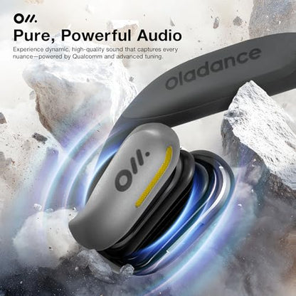 Oladance OWS Sports True Wireless Open-Ear Headphones, IPX8, 15H Playtime | Multi-Point Connectivity, Bluetooth 5.3, Durable Neckband, Virtual Bass 2.0, Liquid Silicone, Amplifier Chip - color: Silver