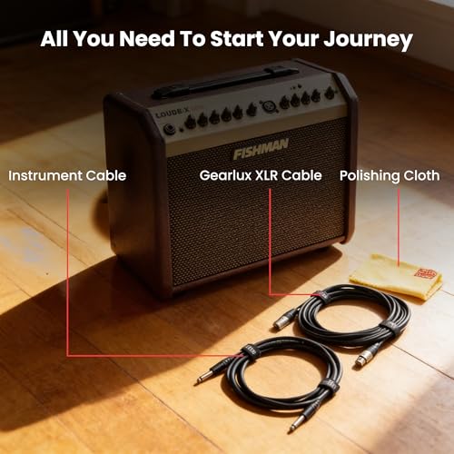 Fishman Loudbox Mini 60-Watt Acoustic Guitar Combo Amplifier Bundle with Gearlux XLR Cable, Instrument Cable, and Austin Bazaar Polishing Cloth - size: Mini 60W