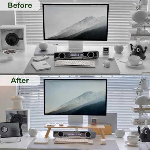 Bamboo Monitor Stand Riser with Cable Routing Slot and Storage