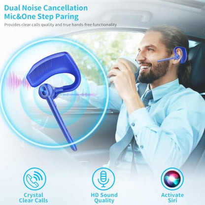 Bluetooth Headset Wireless Earpiece Single Ear Headset with Microphone | 180H Playtime 1000mAh Charging Case Wireless Charging LED Display Handsfree for iPhone Android PC Computer Trucker Drivers - color: Blue