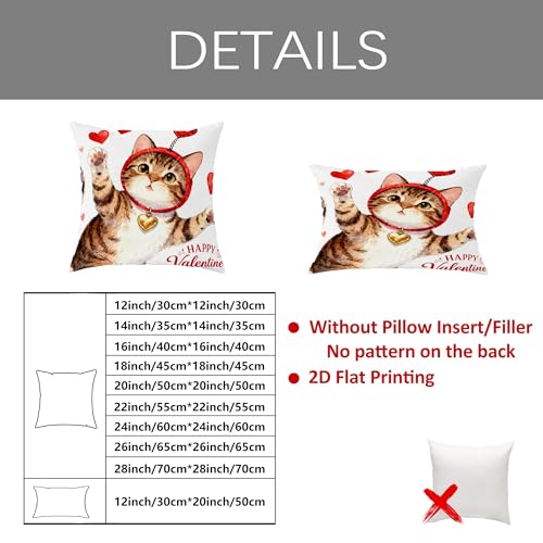 Cat Throw Pillow Covers Set of 2, Playful Fanciful Hearts Red Headband Valentine Red Soft Velvet Washable Cushion Covers Pillow for Home Bedroom Living Room Sofa Couch Decor 12x12 Inch - size: 12" x 12" (Pack of 2)